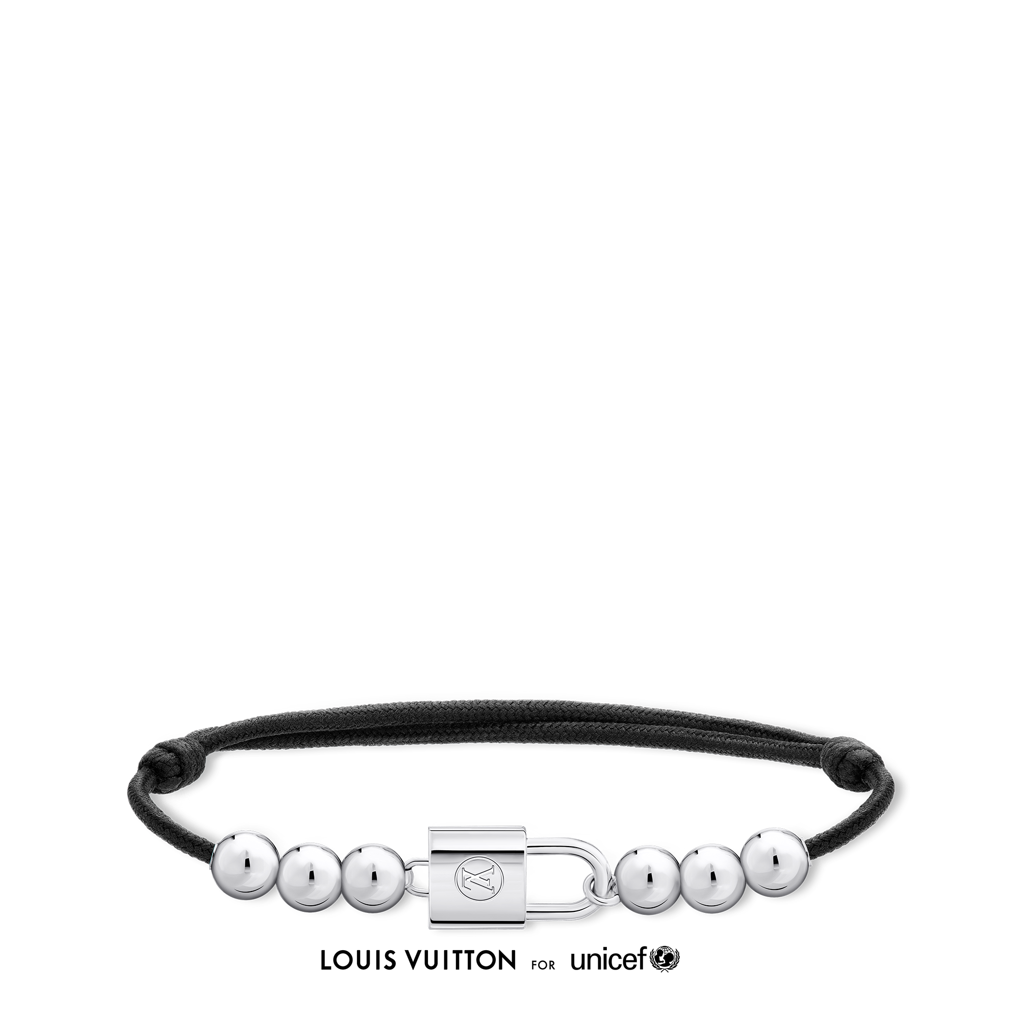 Louis Vuitton シルバーブレスレット Silver Lockit Beads Bracelet, Sterling Silver and Polyester Cord